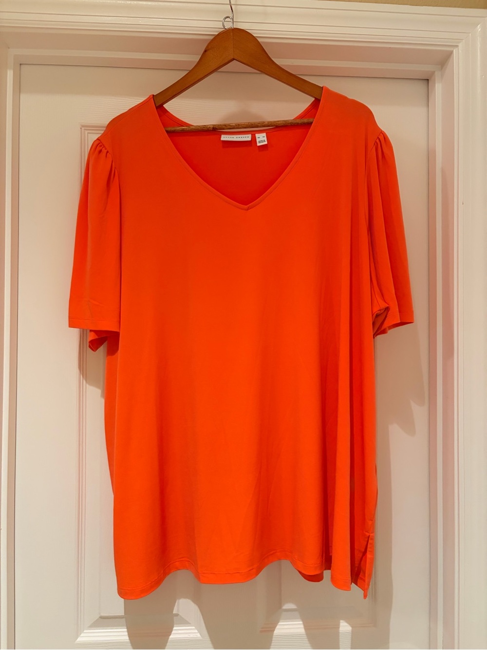 Susan Graver V-Neck Short Sleeve Top in Bright Orange